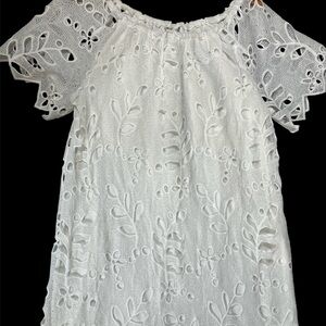 White Eyelet Lace Midi Dress. Lining. Sz M. Resort wear, Beach, Travel, Wedding